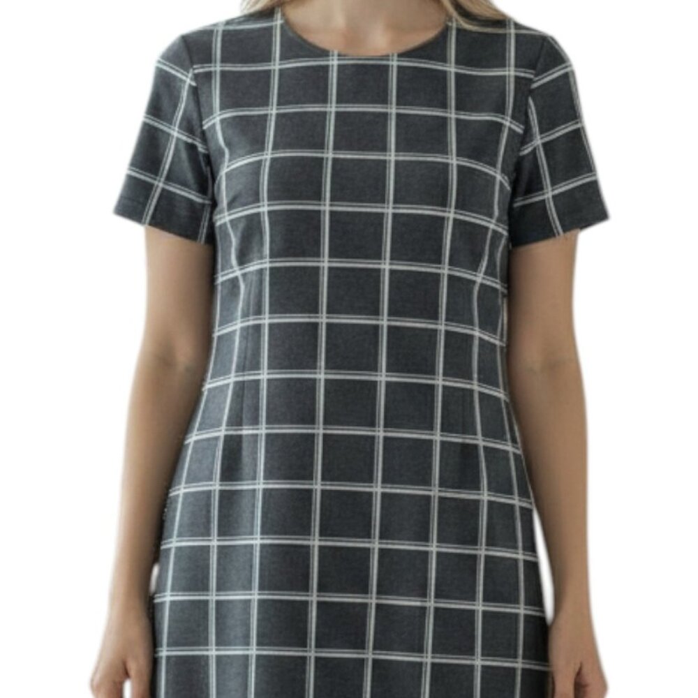 ANN TAYLOR Grey White‎ Windowpane Shift Sheath Dress size 4 Petite